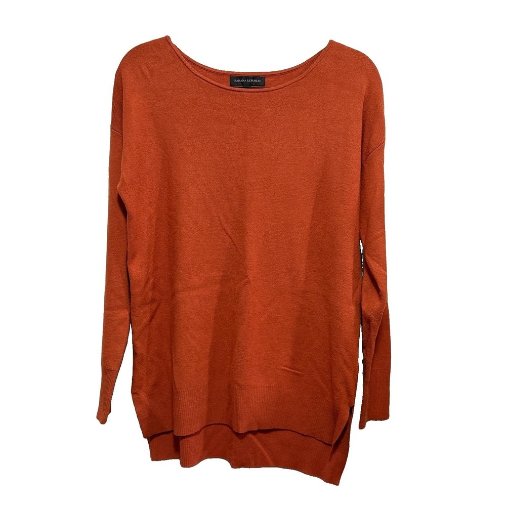 Banana Republic Sweater Womens S Orange Chase Step Hem‎ Crewneck Pullover Knit